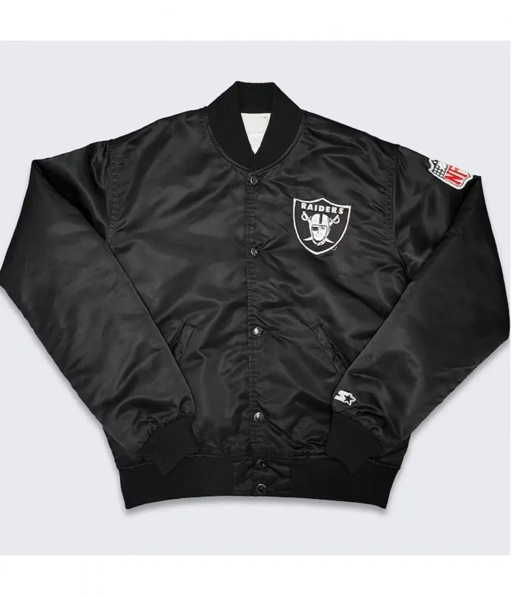 Los Angeles Raiders Starter Black Satin Bomber Jacket