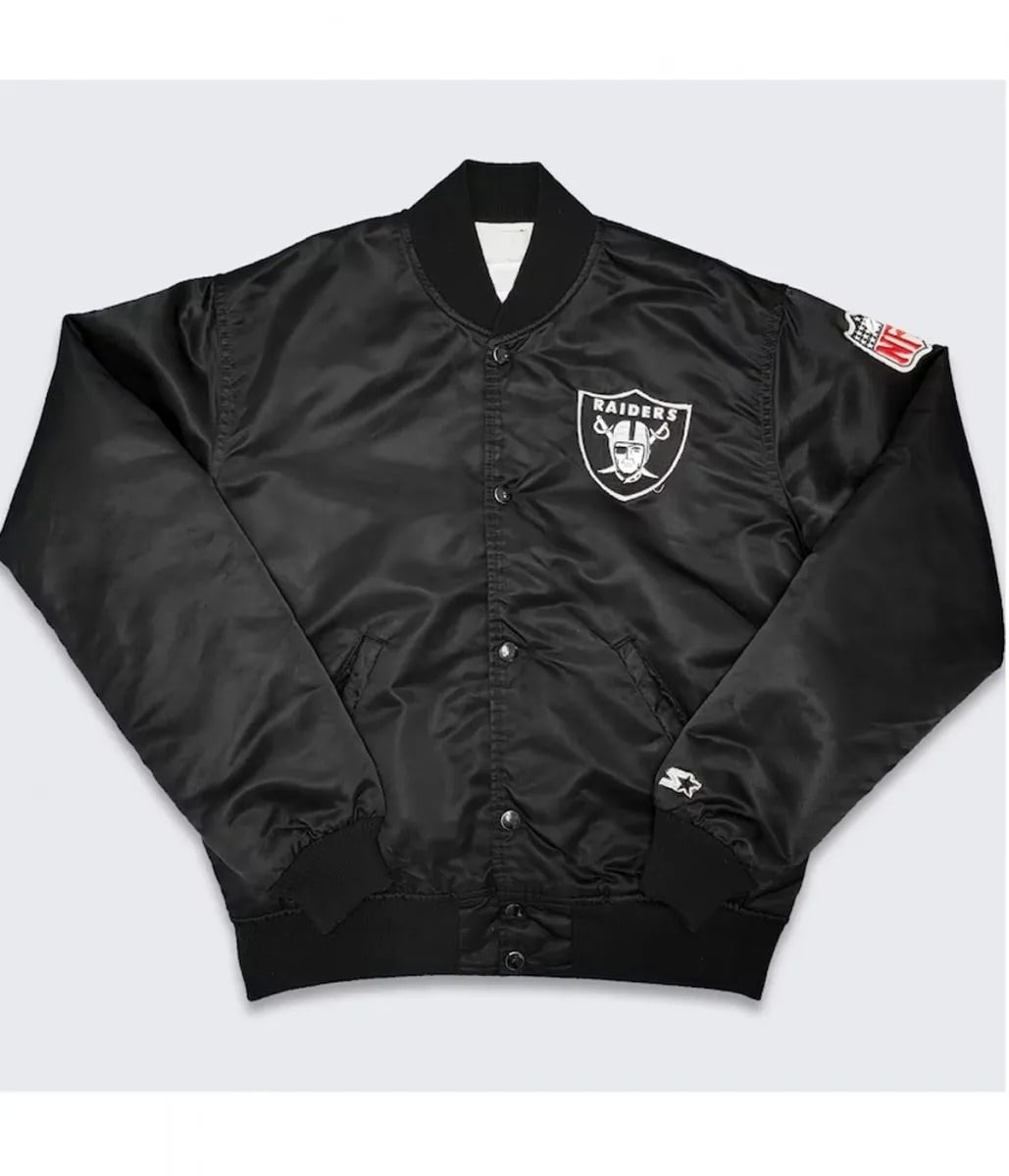 Los Angeles Raiders Starter Black Satin Bomber Jacket