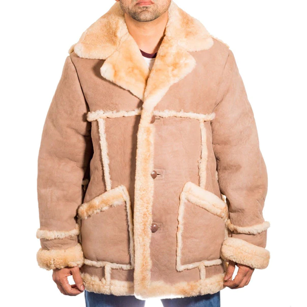 Men's Rancher Shearling Leather Jacket – Beige Sheepskin Western Coat