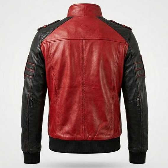Men Red and Black Cafe Racer Leather Jacket