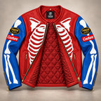 Bone Riot Men’s Red Skeleton Leather Biker Jacket