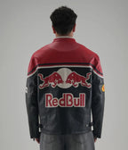 Red Bull Racing F1 Premium Leather Jacket – Vintage Biker Edition