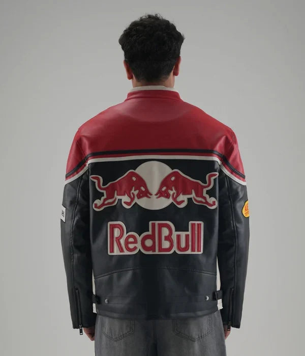 Red Bull Racing F1 Premium Leather Jacket – Vintage Biker Edition