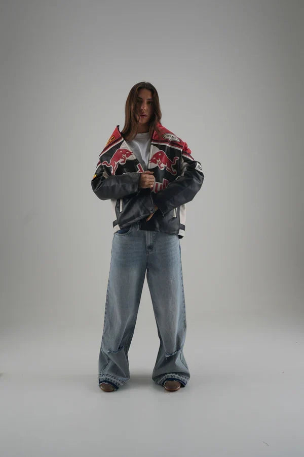 Red Bull Vintage F1 Racing Jacket – Red/Black Leather Edition