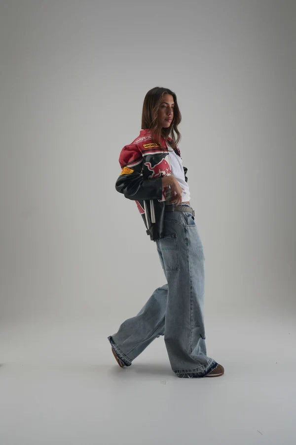 Red Bull Vintage F1 Racing Jacket – Red/Black Leather Edition