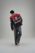 Red Bull Racing F1 Premium Leather Jacket – Vintage Biker Edition
