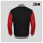 Red Faux Leather Sleeves Black Wool Letterman Jacket