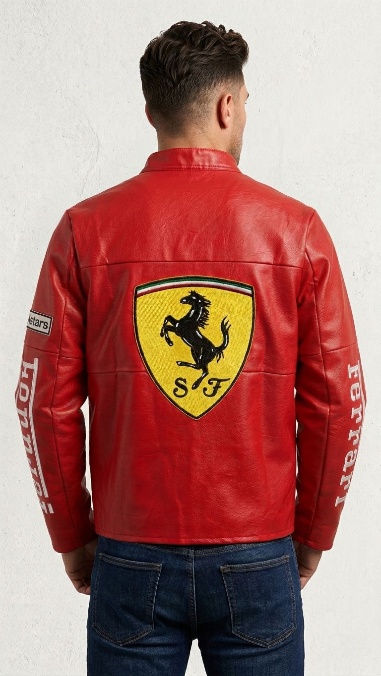Red Ferrari F1 Leather Jacket – Vintage Unisex Racing Outerwear