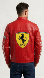 Red Ferrari F1 Leather Jacket – Vintage Unisex Racing Outerwear