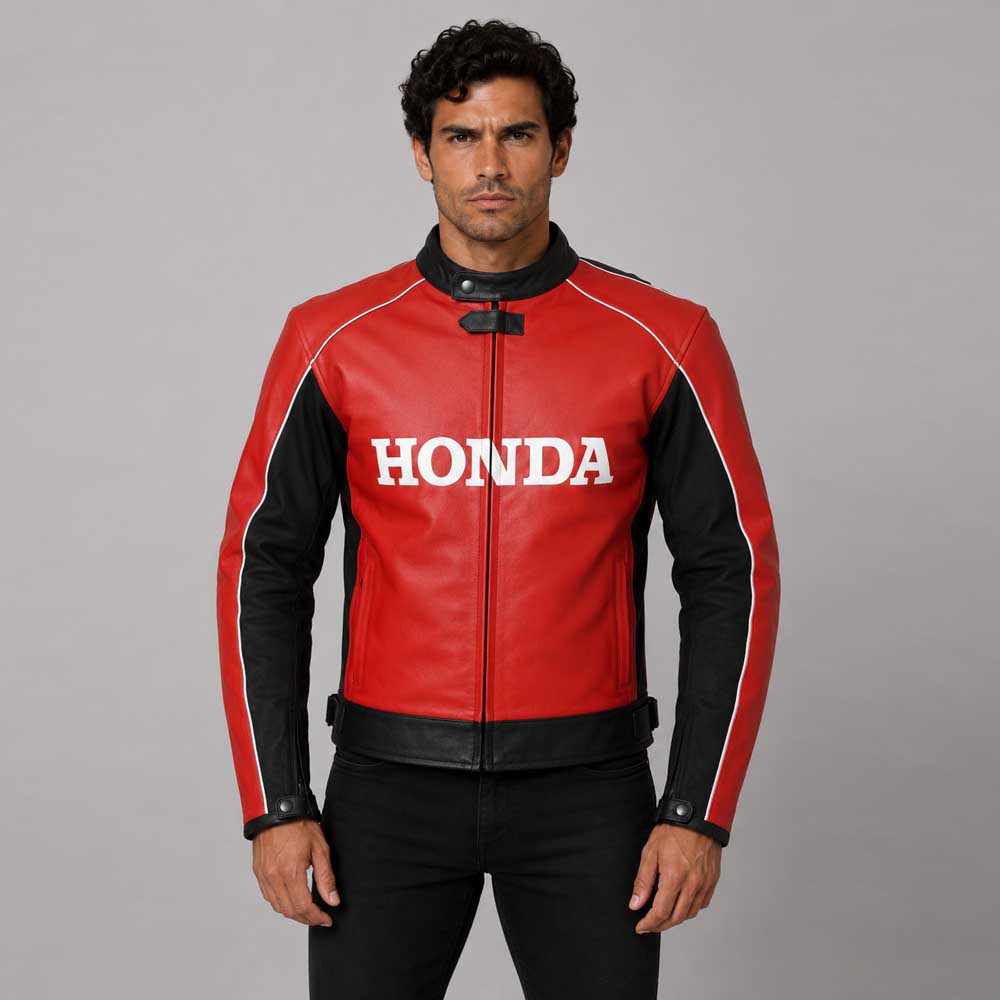 Red Honda Racing Motorbike Leather Jacket