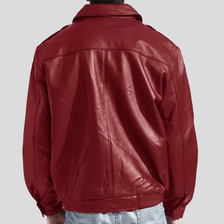 Men's Fashion Real Red Leather Bomber Jacket