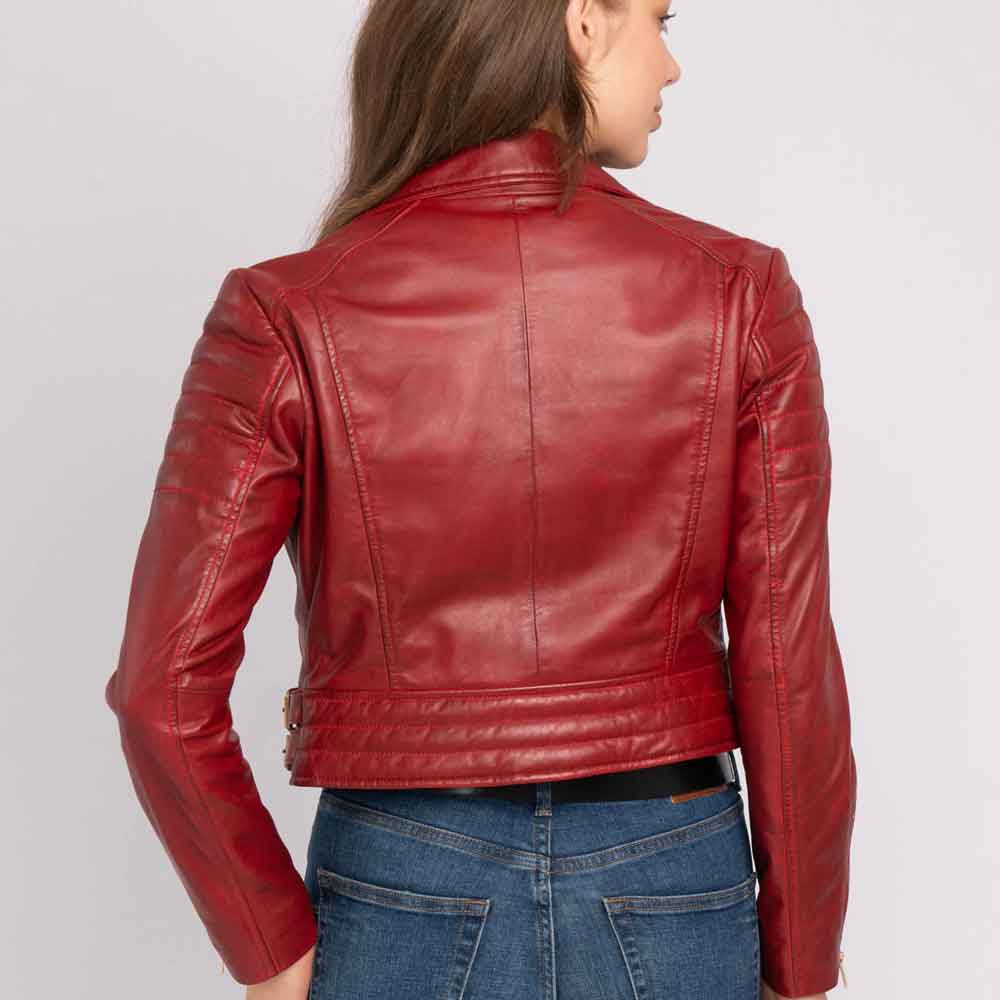 Red Leather Jacket Women in Biker Style