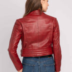 Red Leather Jacket Women in Biker Style