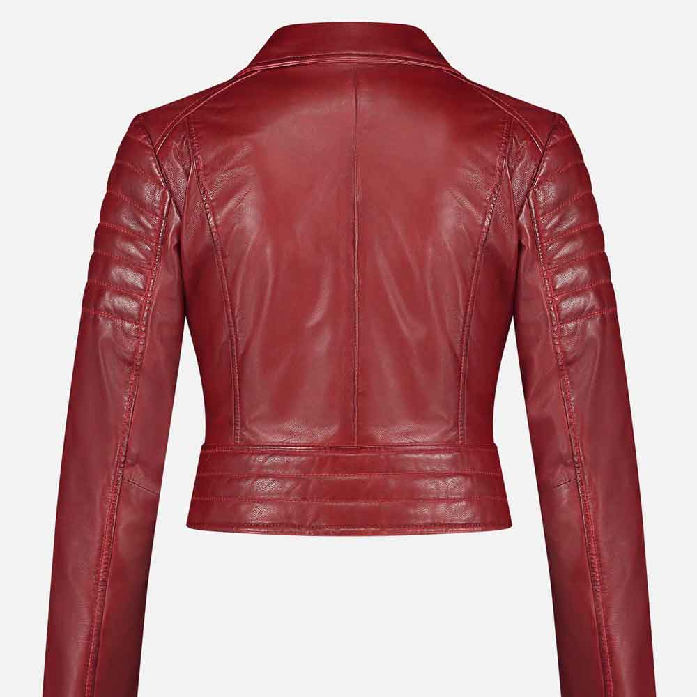 Red Leather Jacket Women in Biker Style