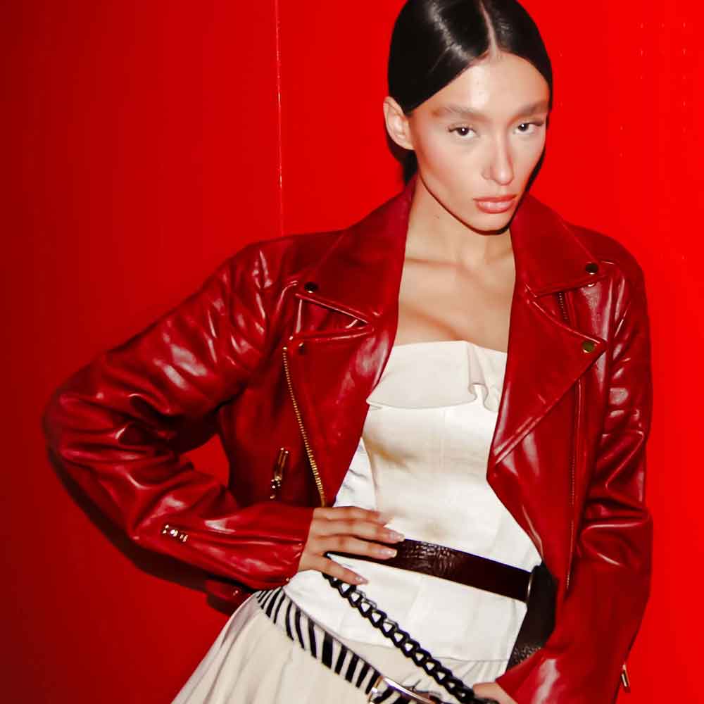 Red Leather Jacket Women in Biker Style