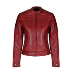 Women's Red B3 Sheepskin Leather Biker Jacket