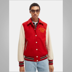 Red Varsity Letterman Jacket with Cream Sleeves
