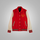 Red Varsity Letterman Jacket with Cream Sleeves