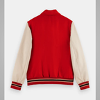 Red Varsity Letterman Jacket with Cream Sleeves