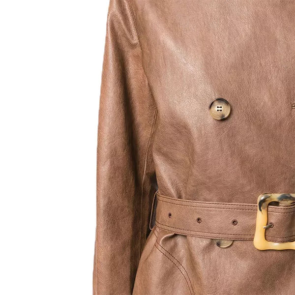 Womens Brown Double Breasted Military Trench Coat