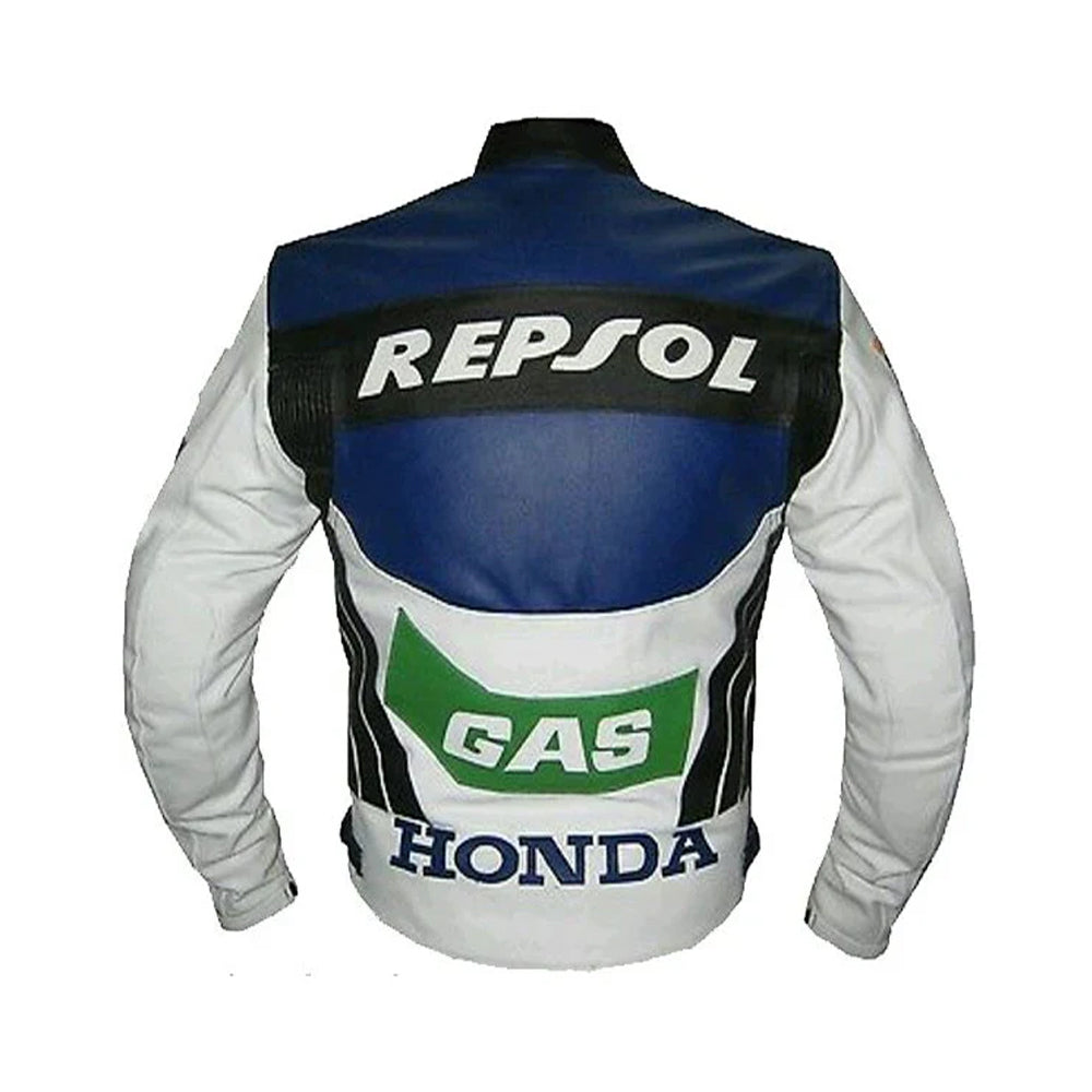 Repsol Edition Blue & White Men’s Honda Motorbike Racing Jacket