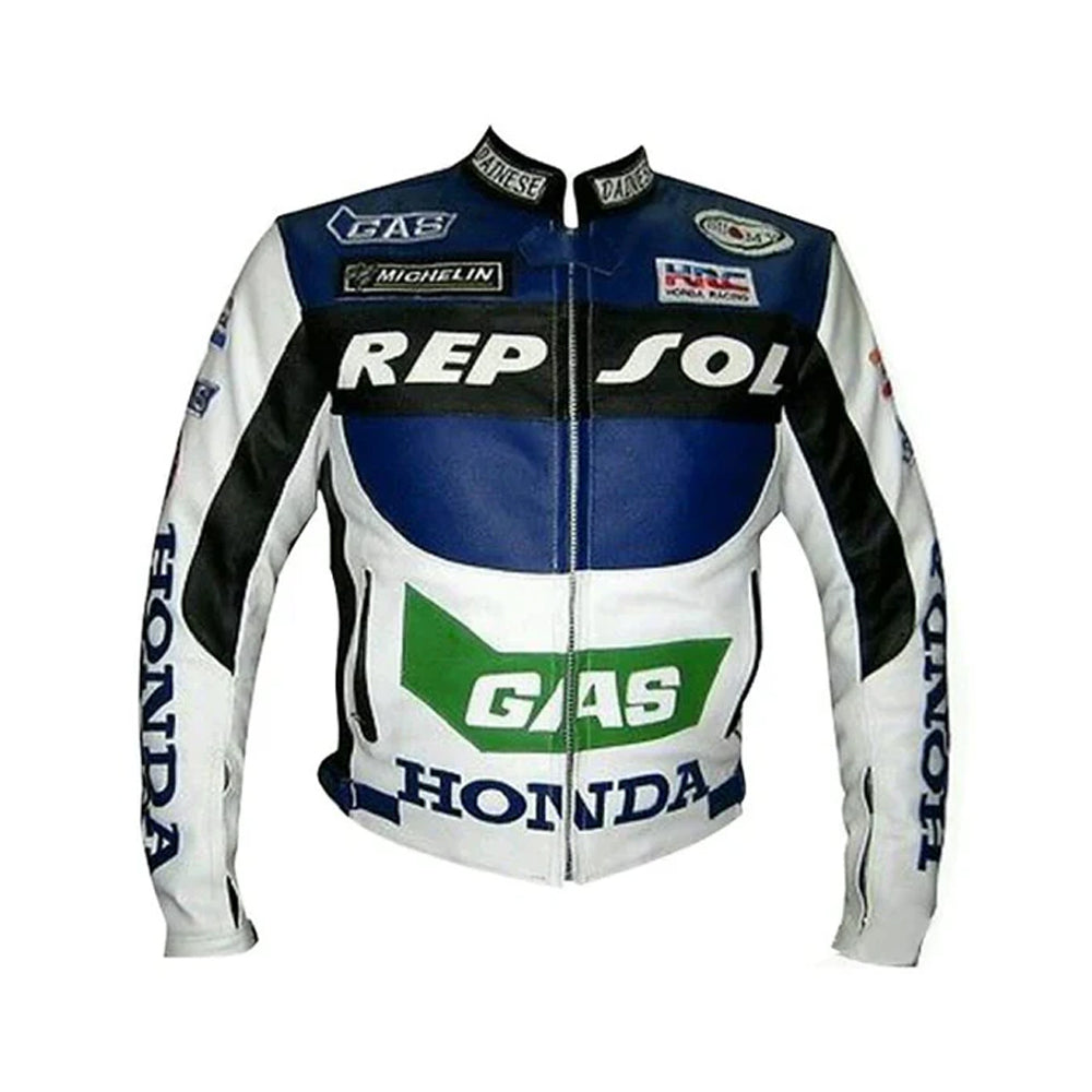 Repsol Edition Blue & White Men’s Honda Motorbike Racing Jacket