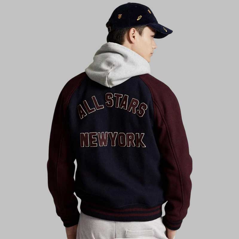 Mens Navy Burgundy Letterman Varsity Jacket