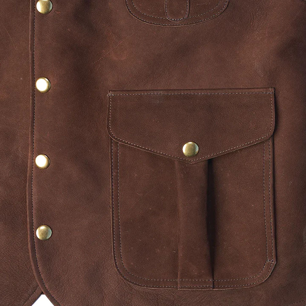 Men's Brown Reversible Multi-Pocket Leather Vest | 8-Pocket Tactical Cargo Waistcoat