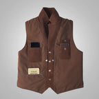 Men's Brown Reversible Multi-Pocket Leather Vest | 8-Pocket Tactical Cargo Waistcoat