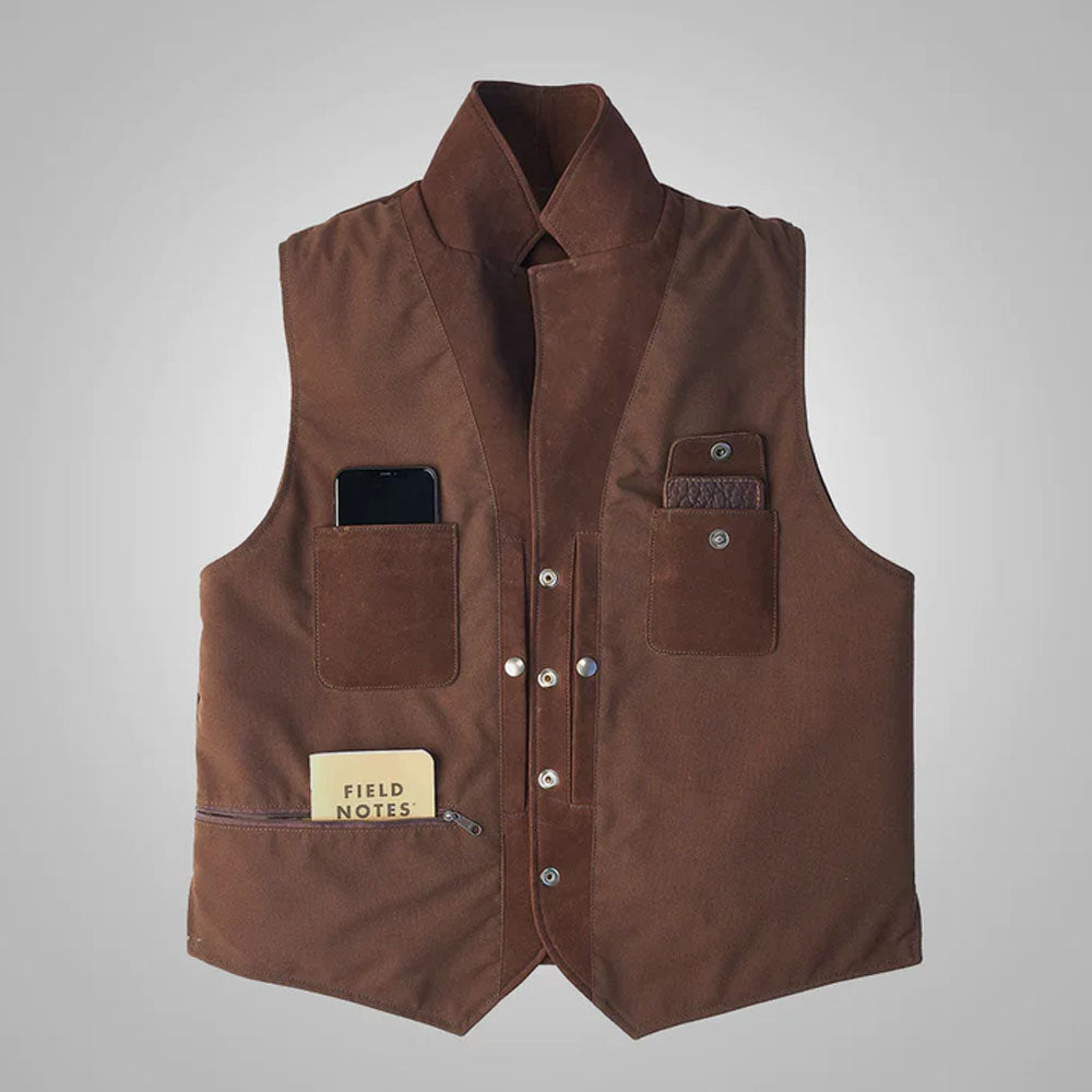 Men's Brown Reversible Multi-Pocket Leather Vest | 8-Pocket Tactical Cargo Waistcoat