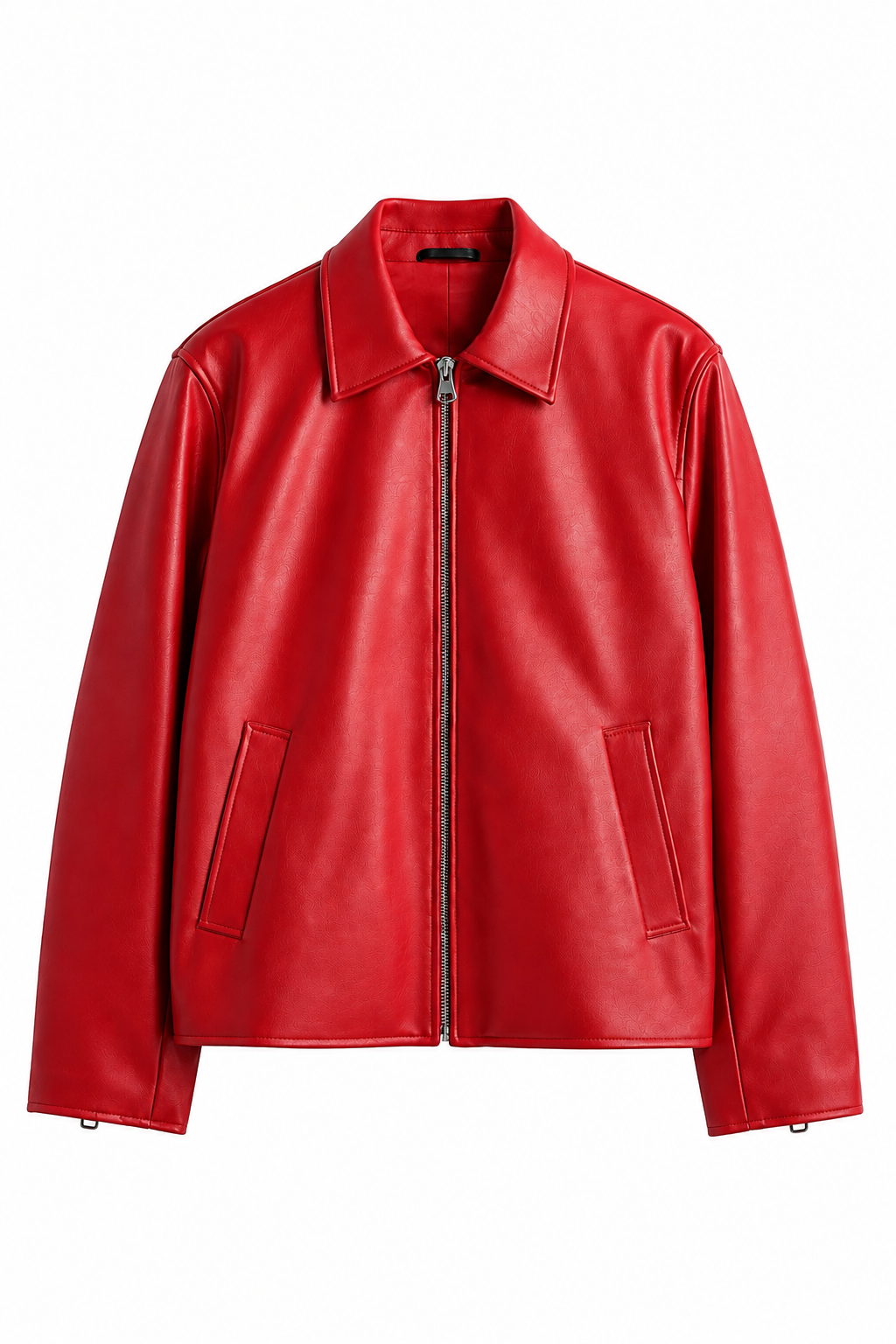 Red Boxy Fit Cropped Faux Leather Jacket