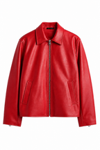 Red Boxy Fit Cropped Faux Leather Jacket