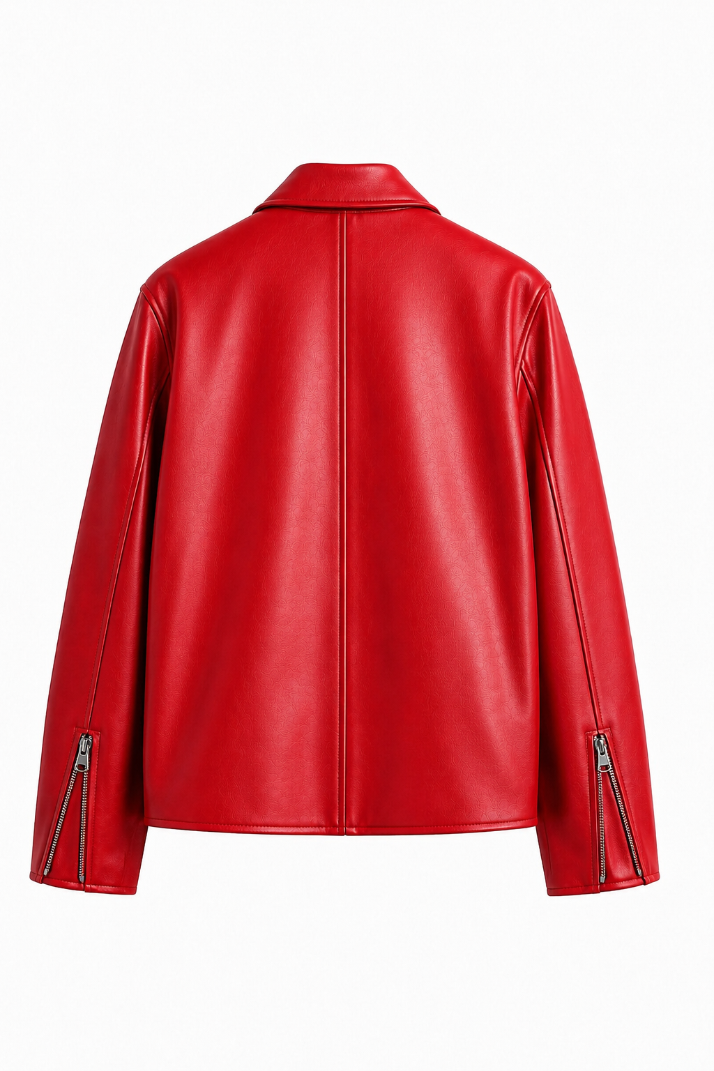 Red Boxy Fit Cropped Faux Leather Jacket