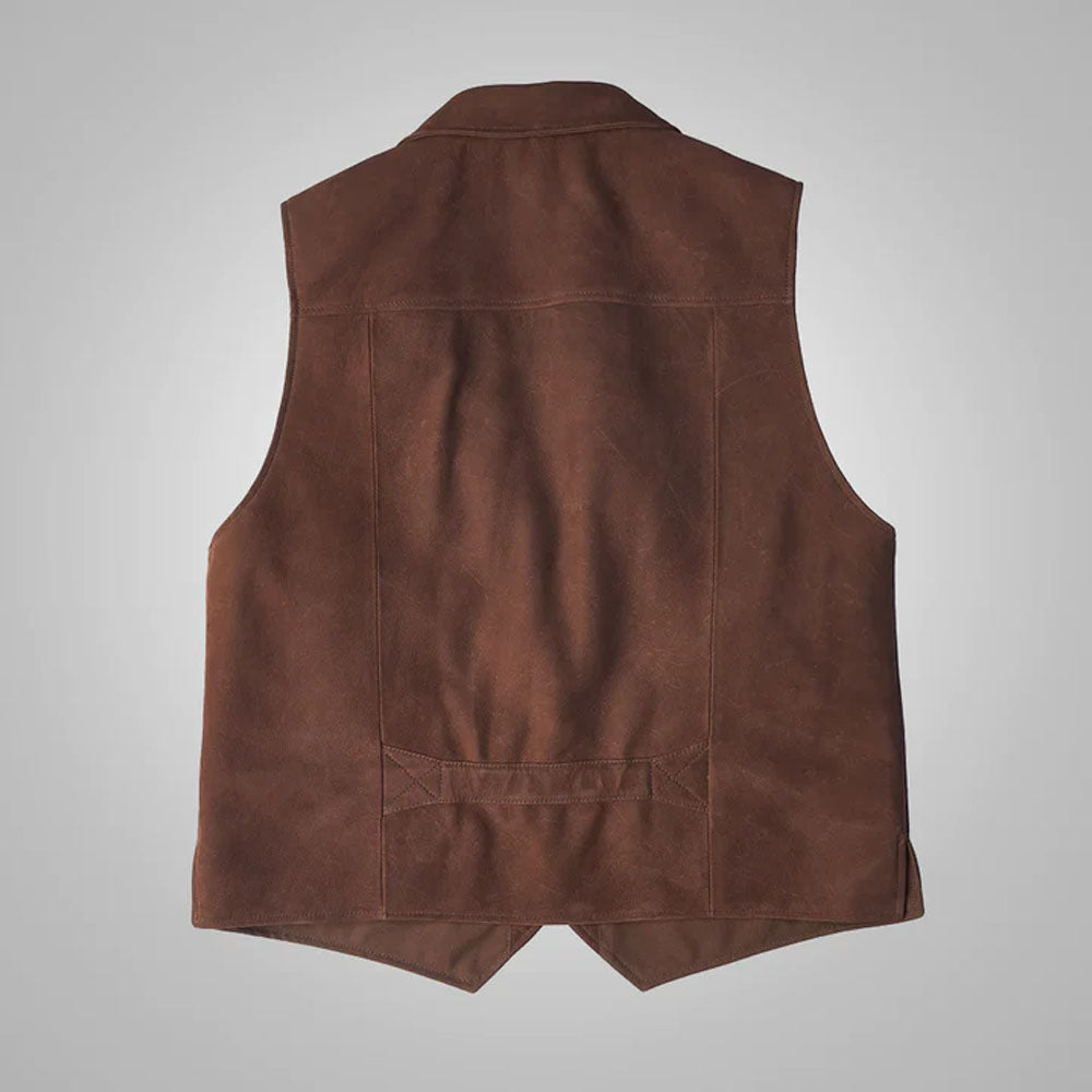 Men's Brown Reversible Multi-Pocket Leather Vest | 8-Pocket Tactical Cargo Waistcoat