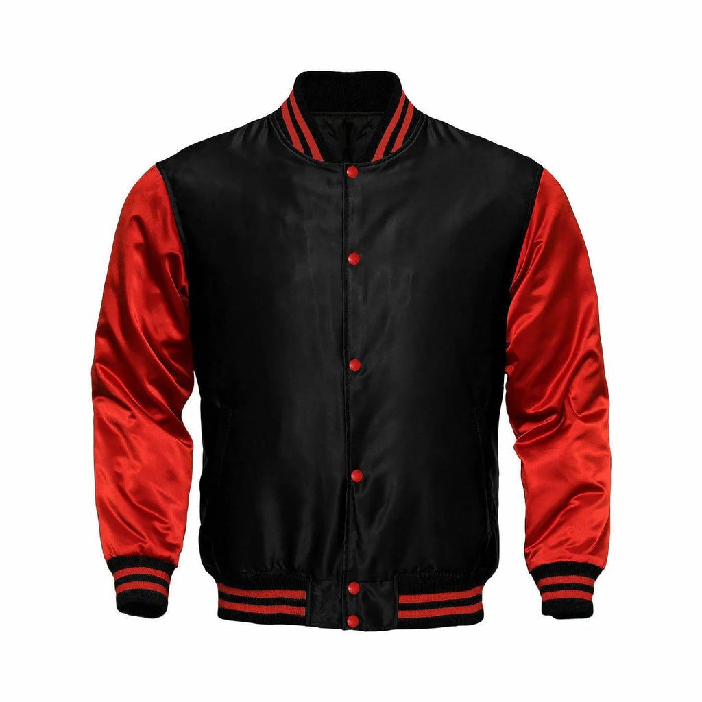 Men’s Black and Red Satin Varsity Jacket