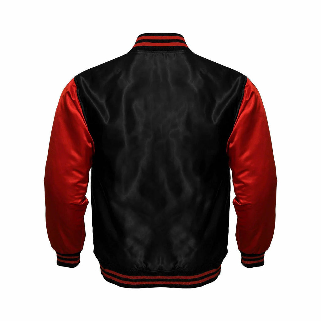 Men’s Black and Red Satin Varsity Jacket