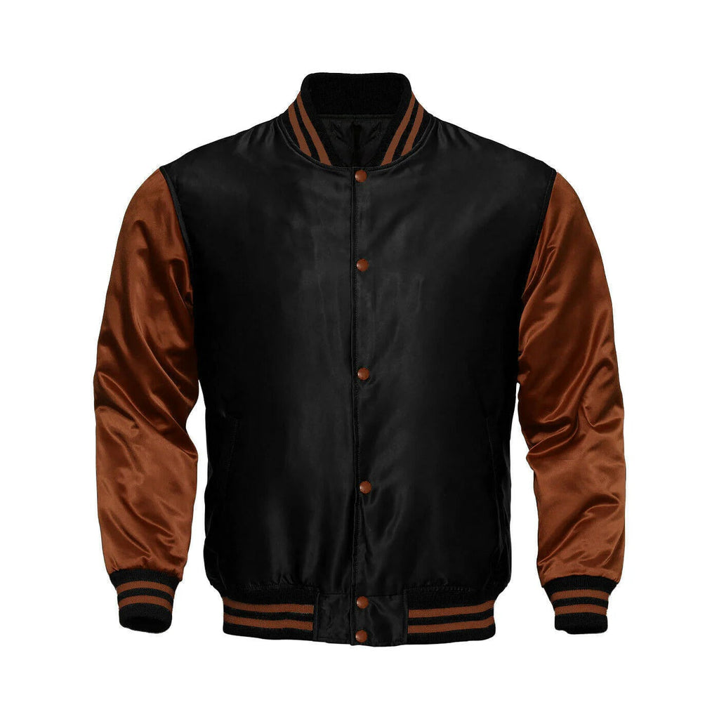 Avanzar Black & Brown Satin Varsity Jacket