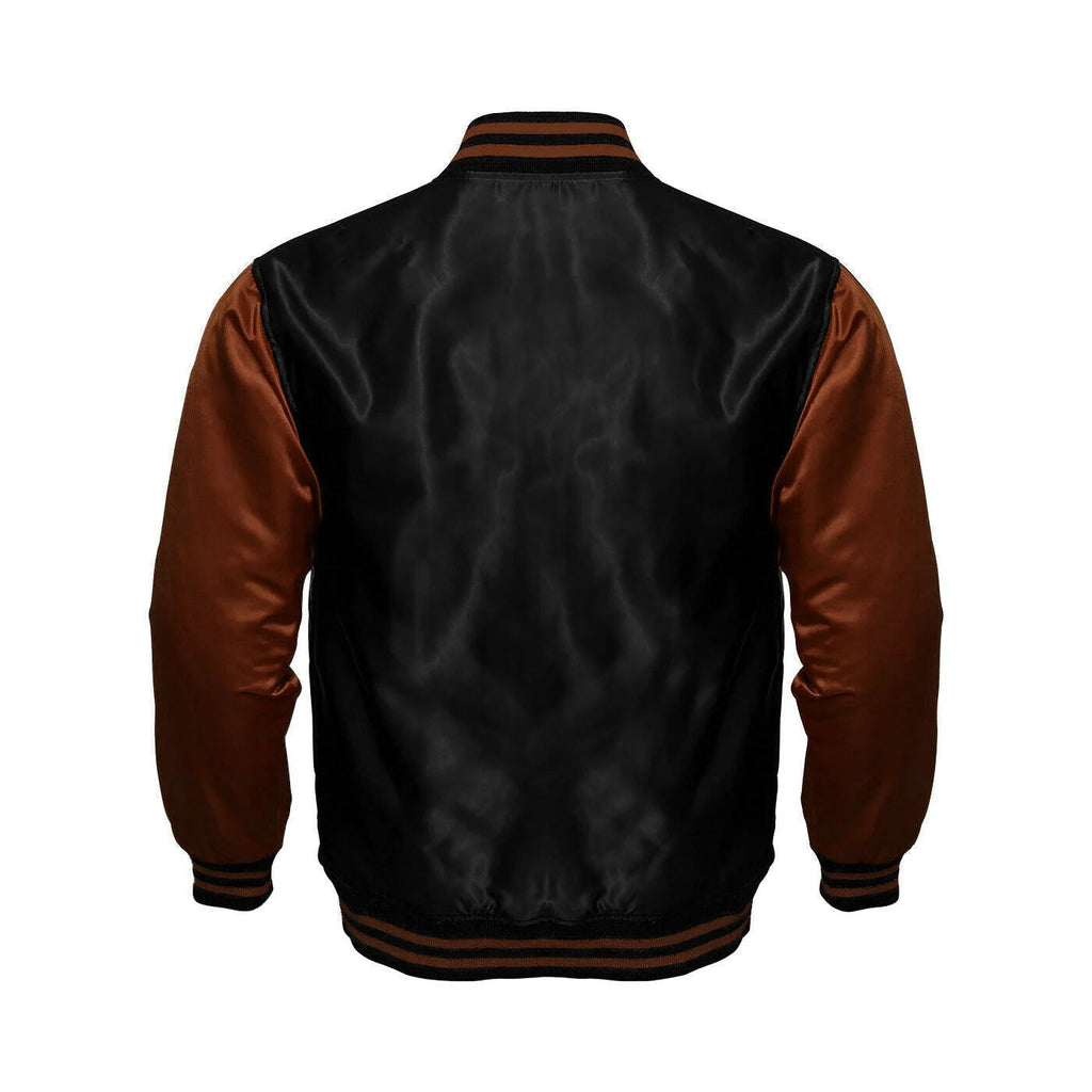 Avanzar Black & Brown Satin Varsity Jacket