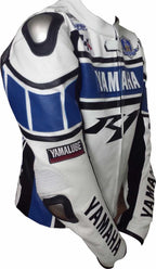 R1 WHITE/BLUE MOTORCYCLE LEATHER RACING JACKET