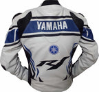 R1 WHITE/BLUE MOTORCYCLE LEATHER RACING JACKET