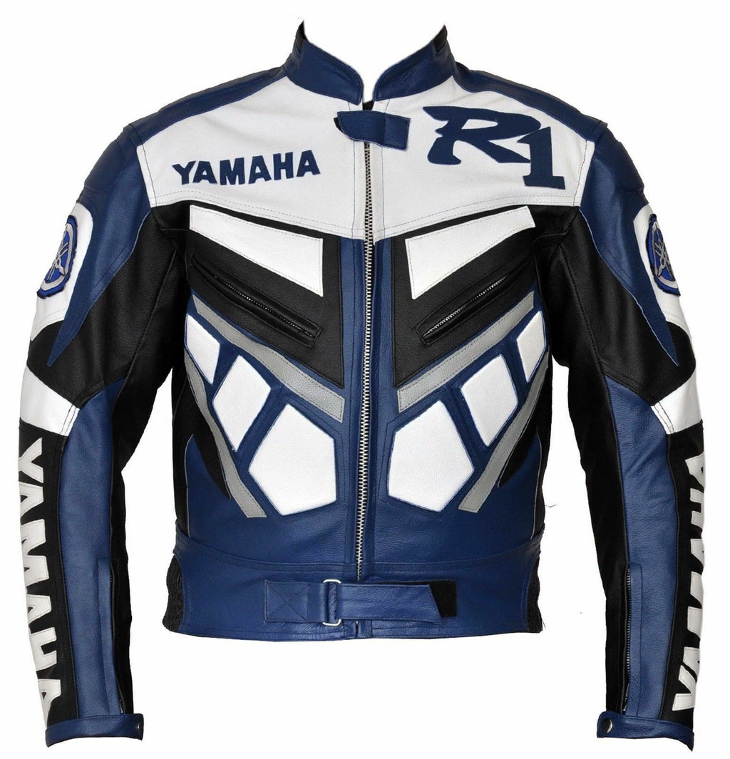 R BLUE MOTORCYCLE LEATHER RACING JACKET