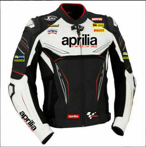 APRILIA WHITE AND BLACK MOTORCYCLE LEATHER RACING JACKET