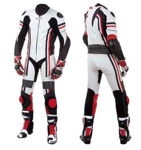 MEN MOTORCYCLE LEATHER RACING RED/WHITE SUIT