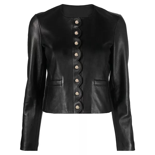 Womens Scallop Edge Leather Jacket