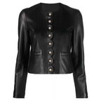 Womens Scallop Edge Leather Jacket