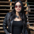 Milwaukee Leather SFL2806 Women's Quilted Black Mandarin Scuba Collar Fashion Casual Leather Jacket