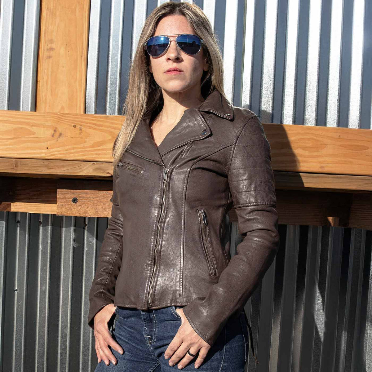 Milwaukee Leather Brown Vintage Motorcycle Inspired Vegan Tan Fashion Leather Jacket for Women SFL2812