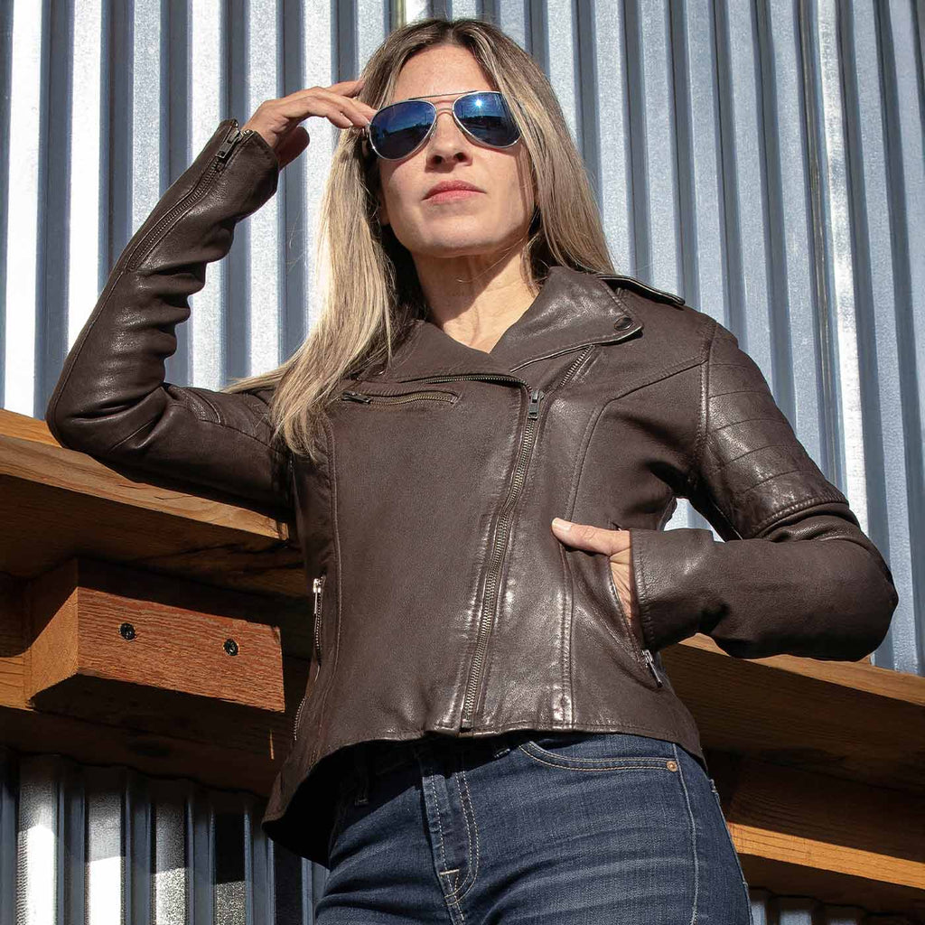 Milwaukee Leather Brown Vintage Motorcycle Inspired Vegan Tan Fashion Leather Jacket for Women SFL2812