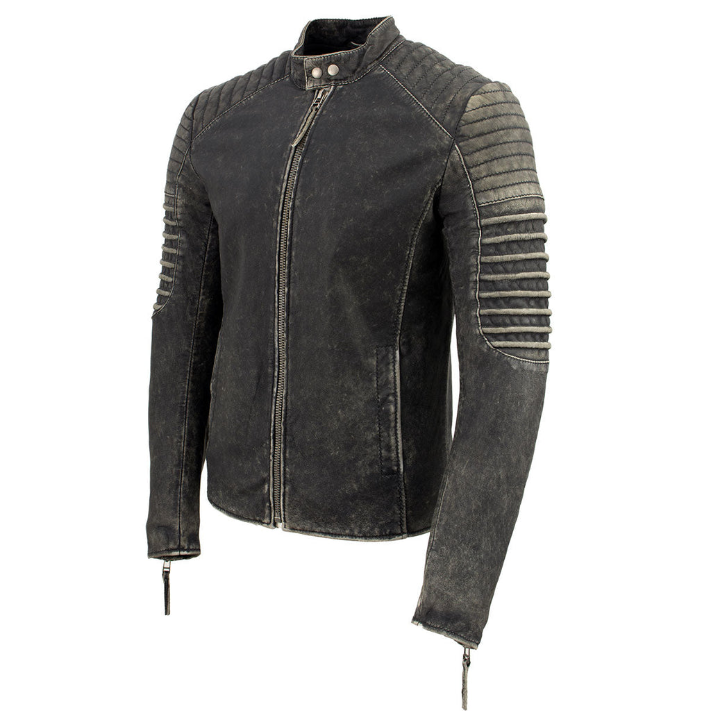 Milwaukee Leather Vintage SFM1808 Men's Black Leather Seamed Shoulder Zipper Front Jacket