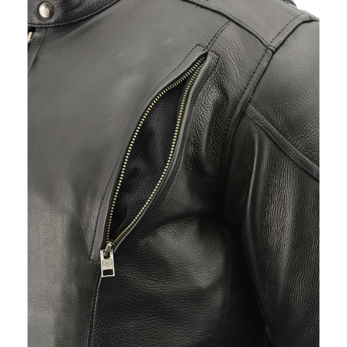 Milwaukee Leather Men's Over Drive Scooter Style Black Vented Leather Motorcycle Jacket - SH1010